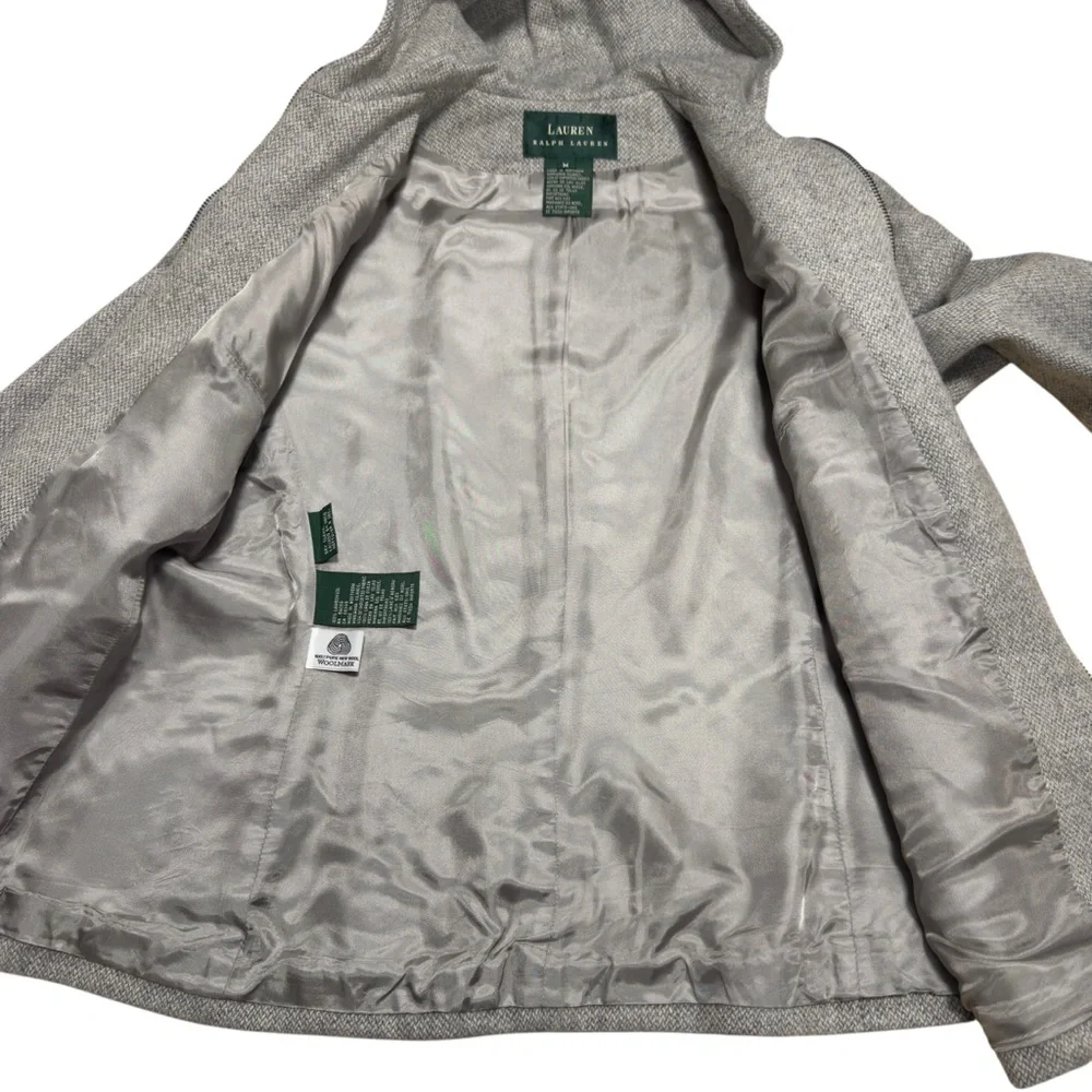 Lauren Ralph Lauren Light Gray Textured Wool Twill Hooded Zip Jacket - Picture 11 of 15